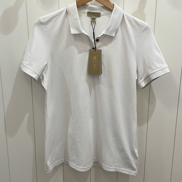 ⭐️Burberry White Collared Polo Style Shirt—BEAUTIFUL!! New With Tags—Size Large - Picture 1 of 8